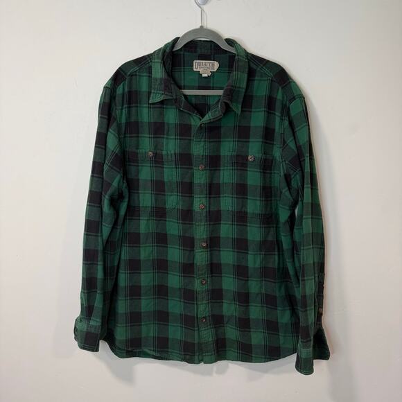 Duluth Trading Co Mens Free Swingin' Flannel Slim Shirt Plaid Green Black 2XL - Picture 1 of 7
